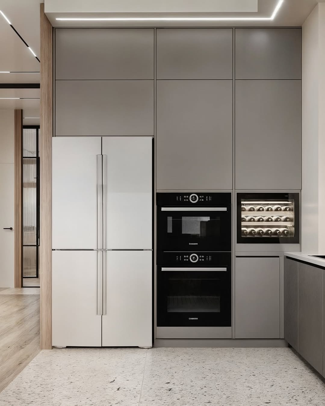 modern light kitchen, minimalist kitchen design, white and gray kitchen, built-in kitchen appliances, matte grey cabinets, light tone kitchen decor, integrated wine cooler kitchen, double oven kitchen setup, light color kitchen cabinets, soft neutral kitchen design, elegant kitchen interiors, contemporary kitchen layout, stylish light kitchen, modern beige and white kitchen, terrazzo tile kitchen floor, hidden handle cabinets, modern kitchen with fridge wall, seamless kitchen cabinetry,light wood kitchen, modern beige kitchen, minimalist kitchen style, built-in coffee machine kitchen, natural wood cabinets, light tone kitchen interior, compact kitchen layout, Scandinavian kitchen design, integrated appliances kitchen, matte beige upper cabinets, neutral palette kitchen, cozy modern kitchen, wood and stone backsplash kitchen, soft lighting kitchen design, functional small kitchen, sleek faucet design, under-cabinet lighting kitchen, contemporary light kitchen design,,light wood kitchen cabinets, compact kitchen design, blue tile backsplash kitchen, modern small kitchen, Scandinavian kitchen style, minimalist kitchen layout, matte grey upper cabinets, under-cabinet lighting, built-in oven kitchen, light tone kitchen design, natural wood kitchen finish, neutral and blue kitchen palette, cozy apartment kitchen, stylish backsplash kitchen, light modern kitchen, space-saving kitchen ideas, small kitchen inspiration, warm wood and cool tile combo,,